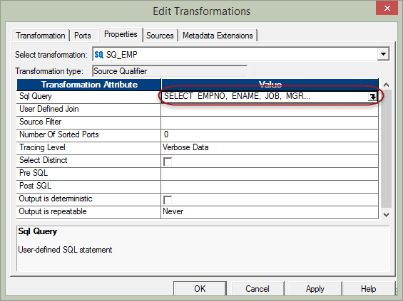 In the SQL editor window-Informatica Transformations Tutorial