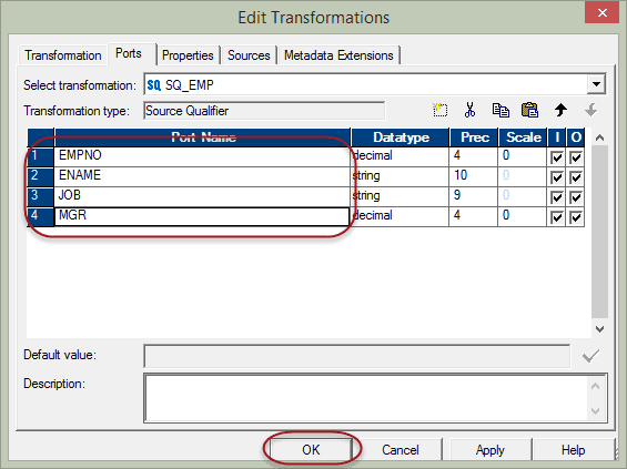 After deletion of ports, Select OK Button-Informatica Transformations Tutorial