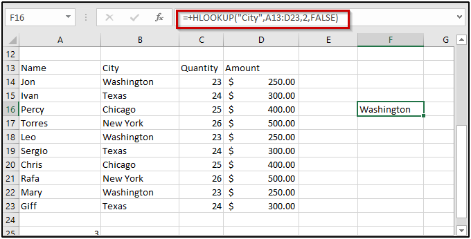 horizontal lookup in Excel