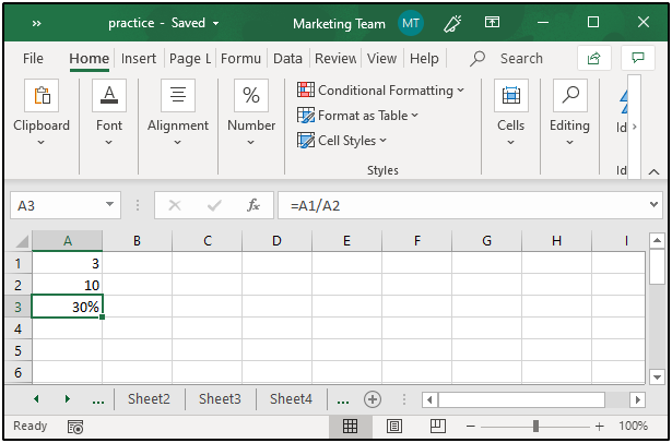 calculate the percentage in Excel
