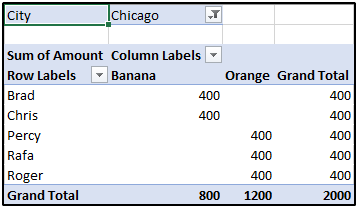 PivotTables used to filter data