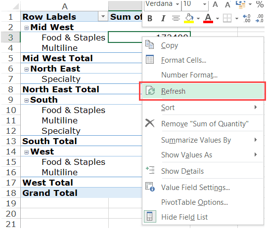 refresh a Pivot Table