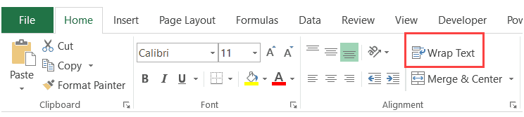 wrap text in Excel