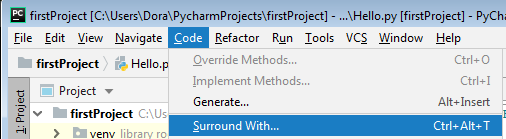 CODE CONSTRUCTS WITH SURROUND TEMPLATE