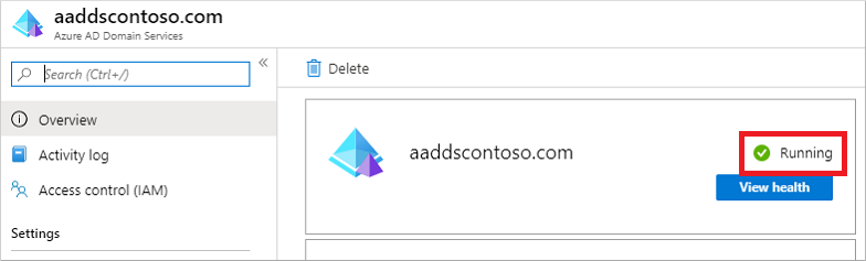 When the managed domain is fully provisioned, the Overview tab shows the domain status as Running.-Azure Tutorial