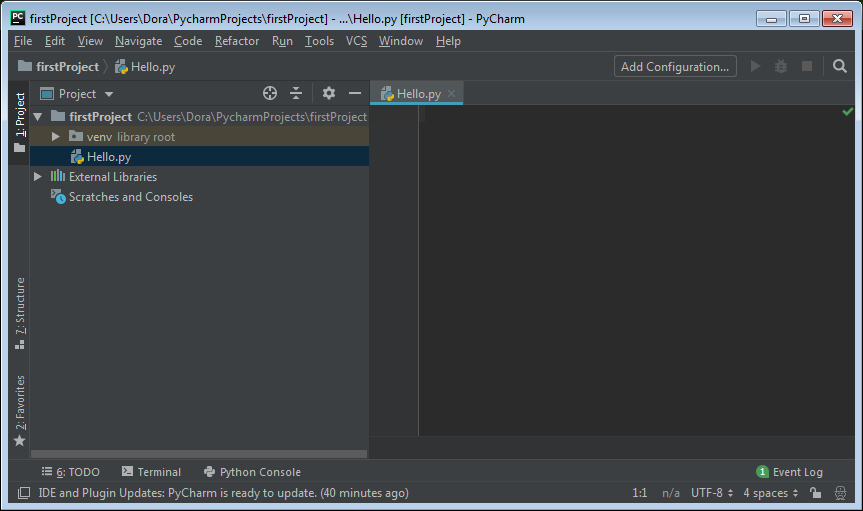 WHEN YOU ARE READY TO CODE IN PYCHARM EDITOR