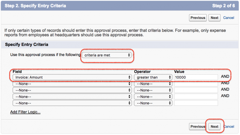specifying entry criteria in approval process