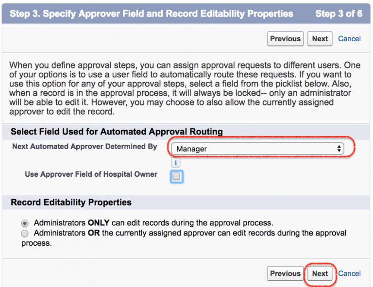 specifying approver field