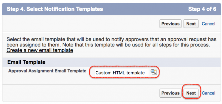 selecting notification template