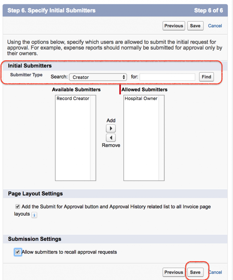 specifying initial submitters