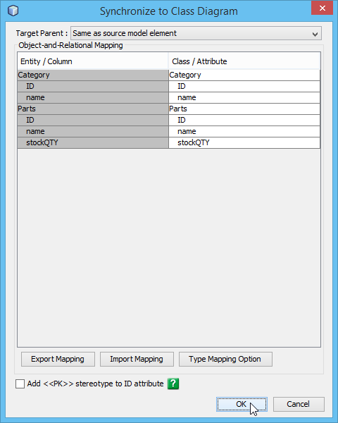 synchronize to class diagram
