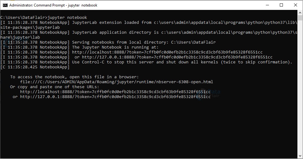 command prompt: jupyter