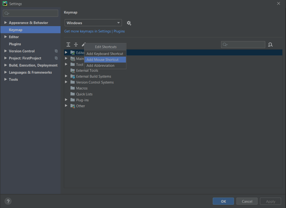 pycharm mouse shortcuts