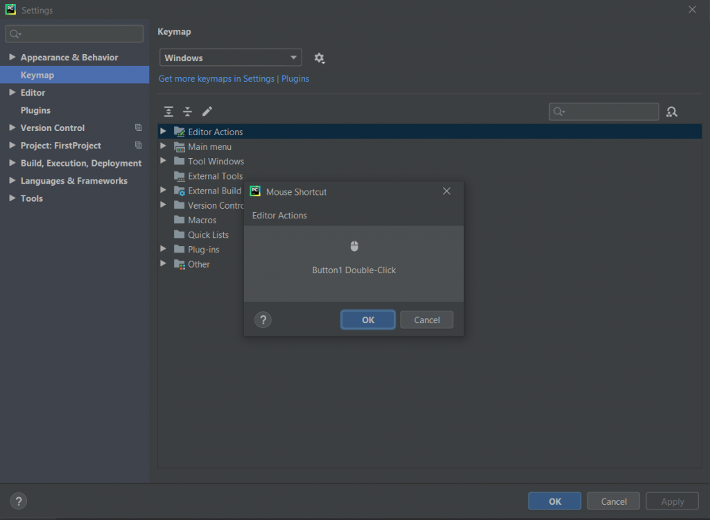 pycharm mouse shortcuts