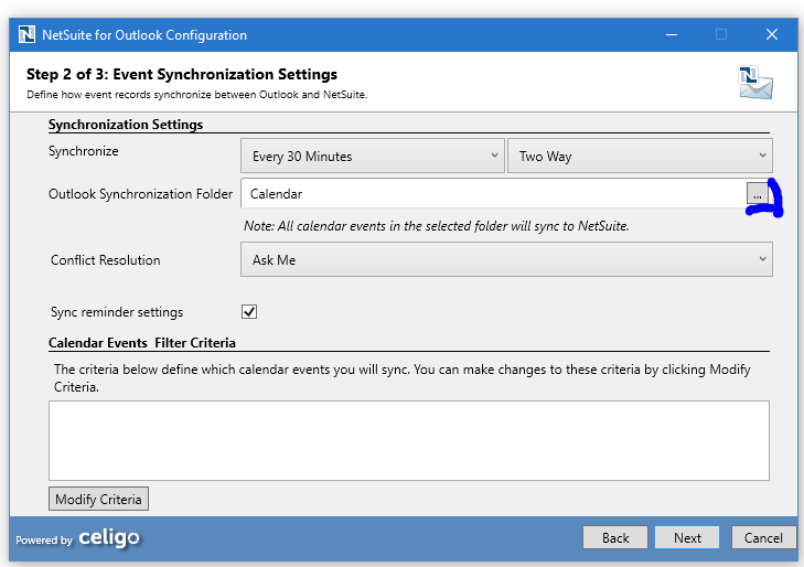 event synchronization settings