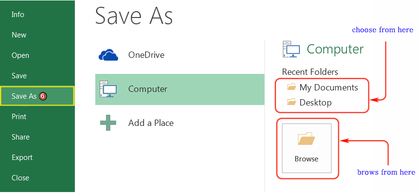 You can save the file in another way. Click File -- > Save and the following screen will appear.-Ms excel introduction
