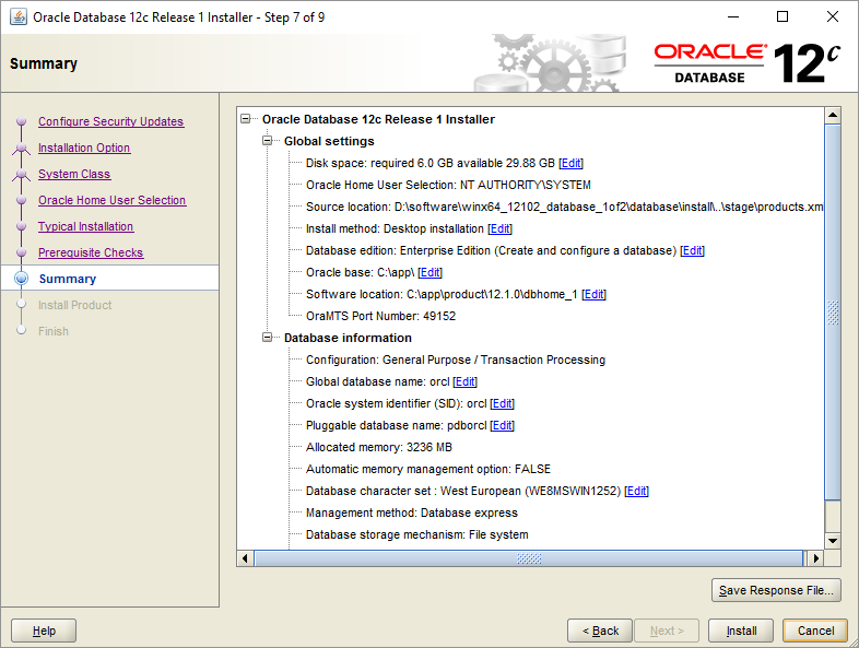 Install Oracle Database - Step 7