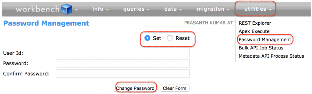 password reset in Workbench Salesforce