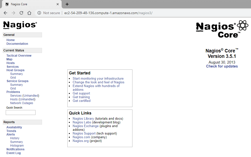 Installing Nagios at AWS-Step 13-nagios loads