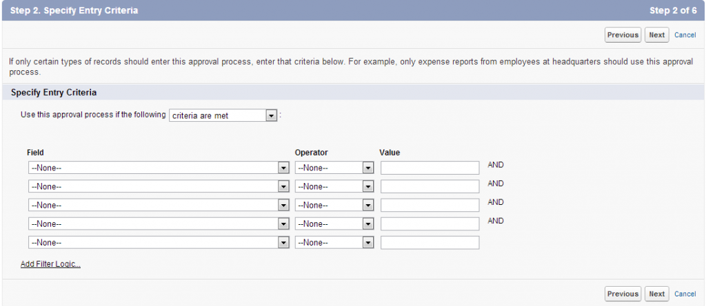 specifying entry criteria