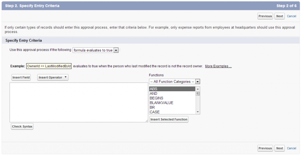 specifying entry criteria