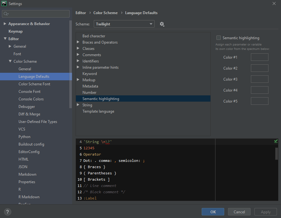 Configure pycharm-Semantic highlighting