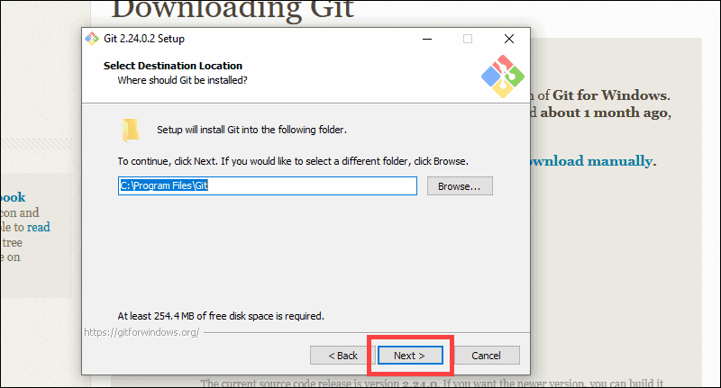 SELECT GIT INSTALLATION LOCATION