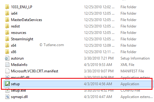 open sql server installation setup file in folder