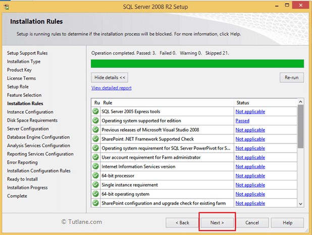 Select all features to install sql server