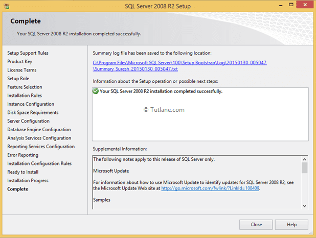 After successful installation of sql server we will get message lik SQL Server Installation Completed Successfully