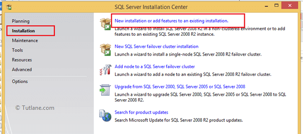 Select new installation or add features to an existing application to install sql server