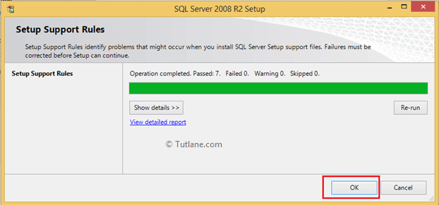 Setup rules checking result to install sql server