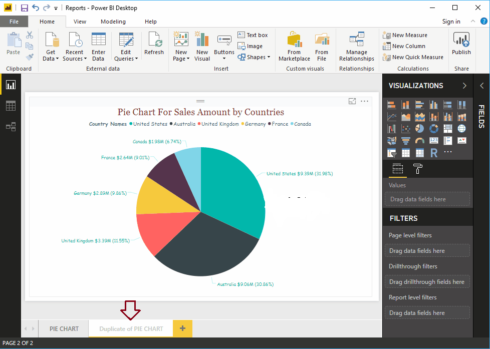 And you can see the page is hidden-Power BI Desktop Tutorial