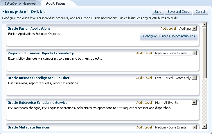 audit feature in the Fusion Application