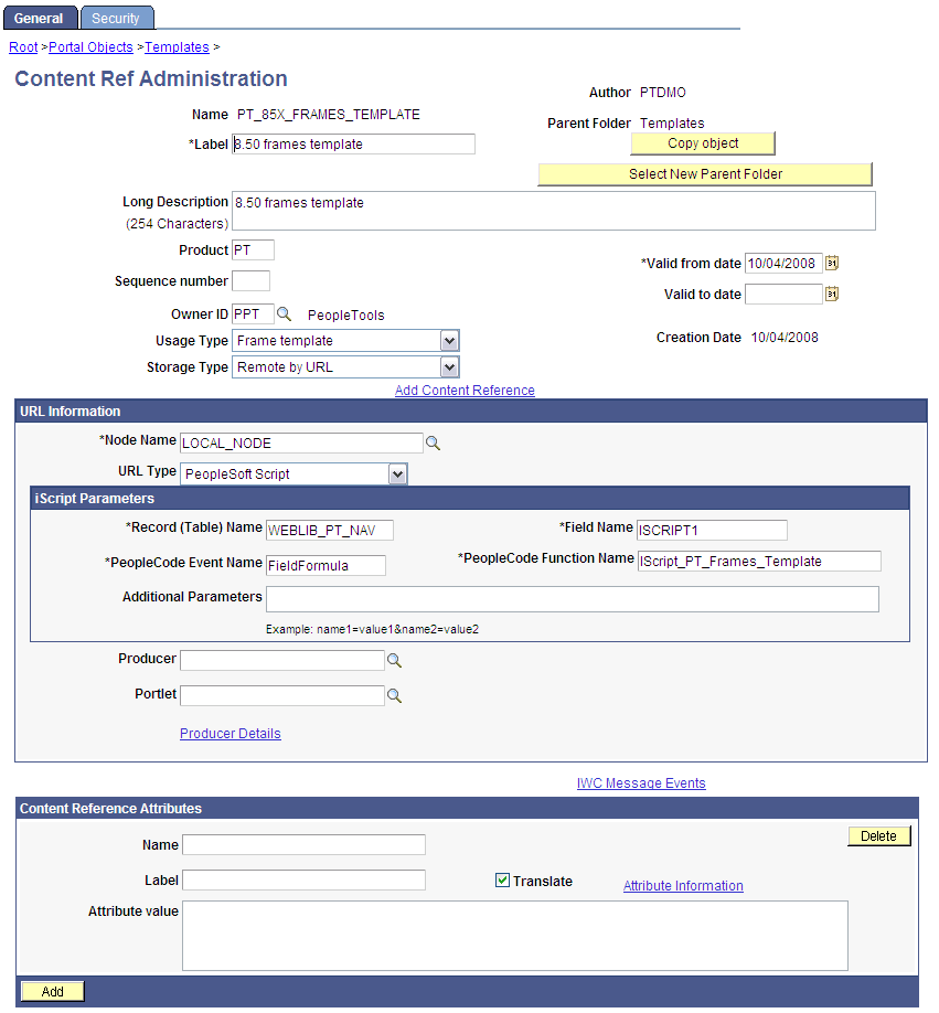 templates in the PeopleSoft Application