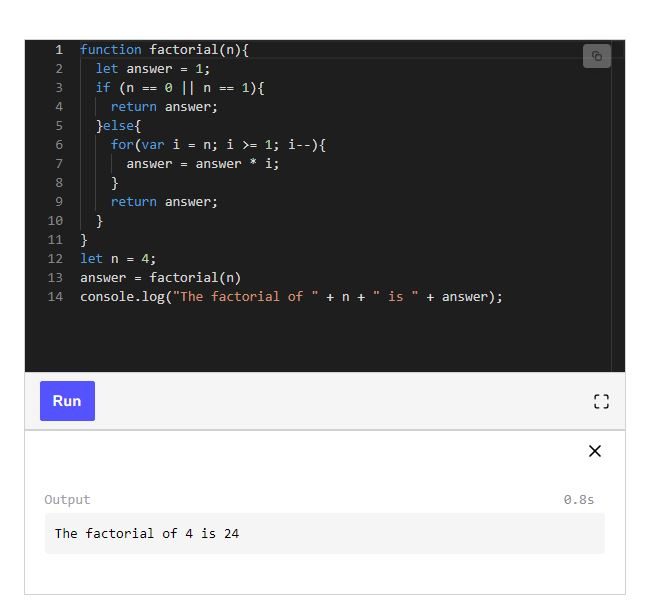 Factorial of a number using JavaScript