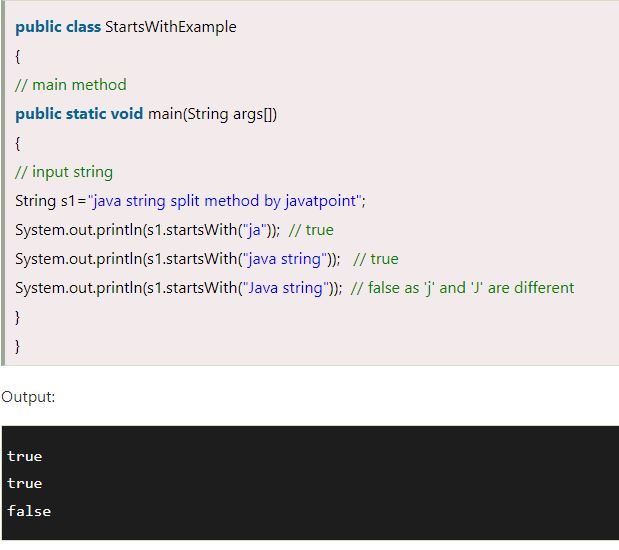 string starts with ‘Java’ return true else false