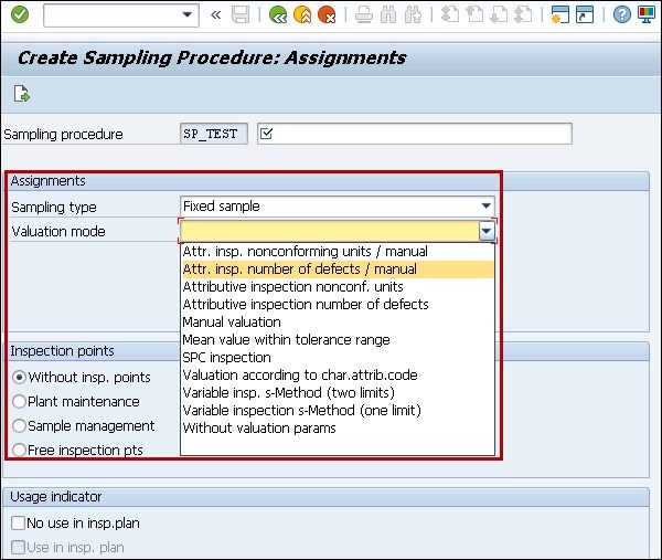 Valuation mode in Sampling Procedure