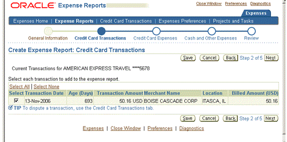 Credit card transaction in expenses
