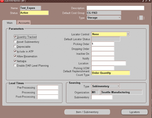 nettable in Subinventory setup