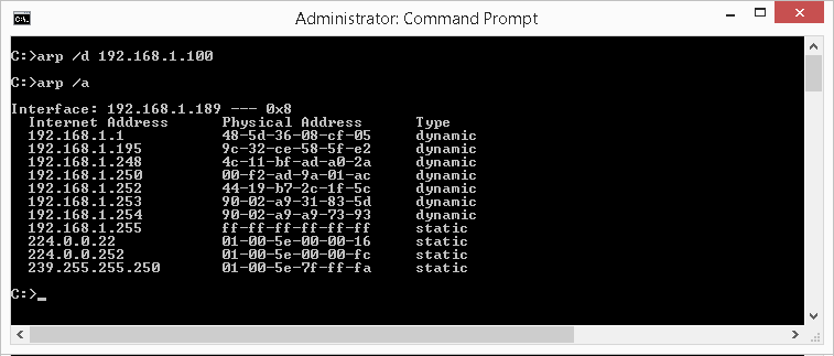 network command ARP