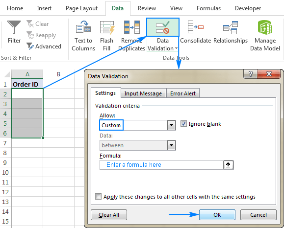 Applying Data Validation Across Multiple Cells