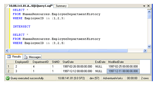 SQL INTERSECT