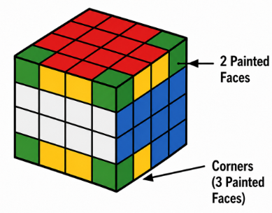 A Cube Is Painted On All Sides And Cut Into 64 Smaller Cubes. How Many Cubes Have Two Painted Faces? Interview Questions